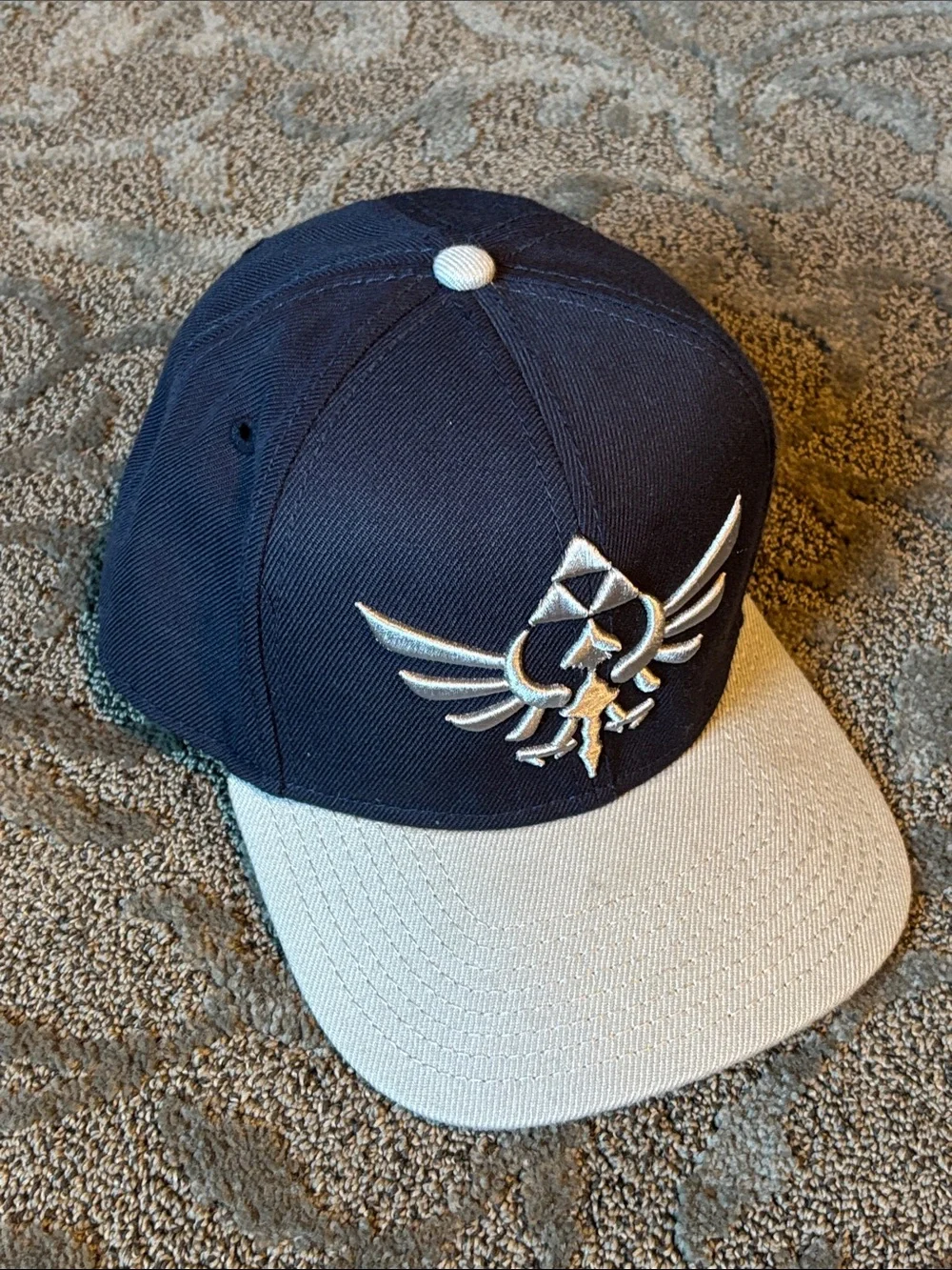 Nintendo Zelda Navy & Gray Snapback Cap +Black & Yellow Striped Zelda Pom Beanie